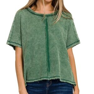Zenana Outfitters Green Textured Top